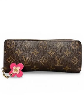 Louis Vuitton Monogram & Pink Raspberry Leather Clemence Flower Zippy Wallet